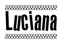 The clipart image displays the text Luciana in a bold, stylized font. It is enclosed in a rectangular border with a checkerboard pattern running below and above the text, similar to a finish line in racing. 