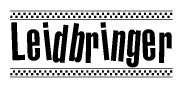 The image contains the text Leidbringer in a bold, stylized font, with a checkered flag pattern bordering the top and bottom of the text.