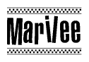 The clipart image displays the text Marilee in a bold, stylized font. It is enclosed in a rectangular border with a checkerboard pattern running below and above the text, similar to a finish line in racing. 