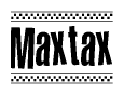 The image contains the text Maxtax in a bold, stylized font, with a checkered flag pattern bordering the top and bottom of the text.