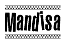 The clipart image displays the text Mandisa in a bold, stylized font. It is enclosed in a rectangular border with a checkerboard pattern running below and above the text, similar to a finish line in racing. 