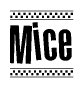 The clipart image displays the text Mice in a bold, stylized font. It is enclosed in a rectangular border with a checkerboard pattern running below and above the text, similar to a finish line in racing. 