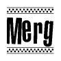 The clipart image displays the text Merg in a bold, stylized font. It is enclosed in a rectangular border with a checkerboard pattern running below and above the text, similar to a finish line in racing. 