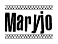 The image contains the text Maryjo in a bold, stylized font, with a checkered flag pattern bordering the top and bottom of the text.