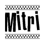 The clipart image displays the text Mitri in a bold, stylized font. It is enclosed in a rectangular border with a checkerboard pattern running below and above the text, similar to a finish line in racing. 