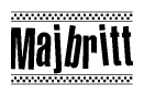 The clipart image displays the text Majbritt in a bold, stylized font. It is enclosed in a rectangular border with a checkerboard pattern running below and above the text, similar to a finish line in racing. 