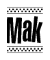 The image contains the text Mak in a bold, stylized font, with a checkered flag pattern bordering the top and bottom of the text.