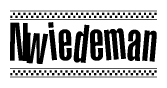 The clipart image displays the text Nwiedeman in a bold, stylized font. It is enclosed in a rectangular border with a checkerboard pattern running below and above the text, similar to a finish line in racing. 