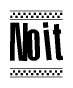 The image contains the text Noit in a bold, stylized font, with a checkered flag pattern bordering the top and bottom of the text.