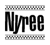 The image contains the text Nyree in a bold, stylized font, with a checkered flag pattern bordering the top and bottom of the text.