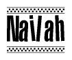 The clipart image displays the text Nailah in a bold, stylized font. It is enclosed in a rectangular border with a checkerboard pattern running below and above the text, similar to a finish line in racing. 