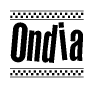 The clipart image displays the text Ondia in a bold, stylized font. It is enclosed in a rectangular border with a checkerboard pattern running below and above the text, similar to a finish line in racing. 