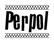 The image contains the text Perpol in a bold, stylized font, with a checkered flag pattern bordering the top and bottom of the text.