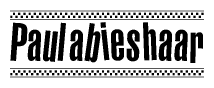 The clipart image displays the text Paulabieshaar in a bold, stylized font. It is enclosed in a rectangular border with a checkerboard pattern running below and above the text, similar to a finish line in racing. 