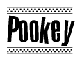 The image contains the text Pookey in a bold, stylized font, with a checkered flag pattern bordering the top and bottom of the text.