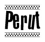 The clipart image displays the text Perut in a bold, stylized font. It is enclosed in a rectangular border with a checkerboard pattern running below and above the text, similar to a finish line in racing. 