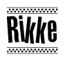 The image contains the text Rikke in a bold, stylized font, with a checkered flag pattern bordering the top and bottom of the text.