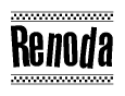 The clipart image displays the text Renoda in a bold, stylized font. It is enclosed in a rectangular border with a checkerboard pattern running below and above the text, similar to a finish line in racing. 