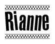 The image contains the text Rianne in a bold, stylized font, with a checkered flag pattern bordering the top and bottom of the text.