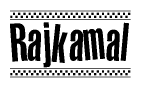 The clipart image displays the text Rajkamal in a bold, stylized font. It is enclosed in a rectangular border with a checkerboard pattern running below and above the text, similar to a finish line in racing. 