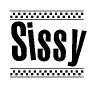 The image contains the text Sissy in a bold, stylized font, with a checkered flag pattern bordering the top and bottom of the text.