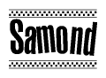The image contains the text Samond in a bold, stylized font, with a checkered flag pattern bordering the top and bottom of the text.