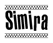The clipart image displays the text Simira in a bold, stylized font. It is enclosed in a rectangular border with a checkerboard pattern running below and above the text, similar to a finish line in racing. 