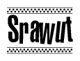 The clipart image displays the text Srawut in a bold, stylized font. It is enclosed in a rectangular border with a checkerboard pattern running below and above the text, similar to a finish line in racing. 