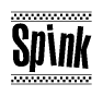 The image contains the text Spink in a bold, stylized font, with a checkered flag pattern bordering the top and bottom of the text.