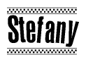The image contains the text Stefany in a bold, stylized font, with a checkered flag pattern bordering the top and bottom of the text.