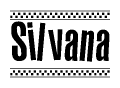 The clipart image displays the text Silvana in a bold, stylized font. It is enclosed in a rectangular border with a checkerboard pattern running below and above the text, similar to a finish line in racing. 