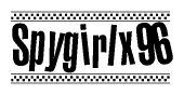The image contains the text Spygirlx96 in a bold, stylized font, with a checkered flag pattern bordering the top and bottom of the text.