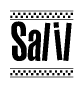 The image contains the text Salil in a bold, stylized font, with a checkered flag pattern bordering the top and bottom of the text.