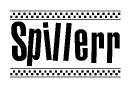 The clipart image displays the text Spillerr in a bold, stylized font. It is enclosed in a rectangular border with a checkerboard pattern running below and above the text, similar to a finish line in racing. 