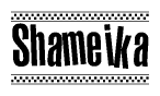 The clipart image displays the text Shameika in a bold, stylized font. It is enclosed in a rectangular border with a checkerboard pattern running below and above the text, similar to a finish line in racing. 