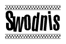 The clipart image displays the text Swodnis in a bold, stylized font. It is enclosed in a rectangular border with a checkerboard pattern running below and above the text, similar to a finish line in racing. 