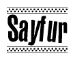 The clipart image displays the text Sayfur in a bold, stylized font. It is enclosed in a rectangular border with a checkerboard pattern running below and above the text, similar to a finish line in racing. 