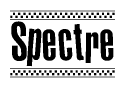 The image contains the text Spectre in a bold, stylized font, with a checkered flag pattern bordering the top and bottom of the text.