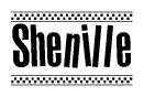 The clipart image displays the text Shenille in a bold, stylized font. It is enclosed in a rectangular border with a checkerboard pattern running below and above the text, similar to a finish line in racing. 