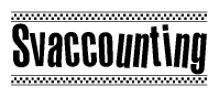 The image is a black and white clipart of the text Svaccounting in a bold, italicized font. The text is bordered by a dotted line on the top and bottom, and there are checkered flags positioned at both ends of the text, usually associated with racing or finishing lines.