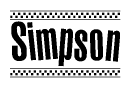 The image contains the text Simpson in a bold, stylized font, with a checkered flag pattern bordering the top and bottom of the text.