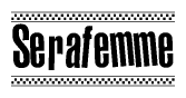 The clipart image displays the text Serafemme in a bold, stylized font. It is enclosed in a rectangular border with a checkerboard pattern running below and above the text, similar to a finish line in racing. 