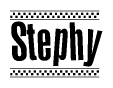 The clipart image displays the text Stephy in a bold, stylized font. It is enclosed in a rectangular border with a checkerboard pattern running below and above the text, similar to a finish line in racing. 