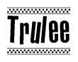 The clipart image displays the text Trulee in a bold, stylized font. It is enclosed in a rectangular border with a checkerboard pattern running below and above the text, similar to a finish line in racing. 