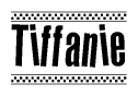 The image contains the text Tiffanie in a bold, stylized font, with a checkered flag pattern bordering the top and bottom of the text.