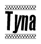 The image contains the text Tyna in a bold, stylized font, with a checkered flag pattern bordering the top and bottom of the text.
