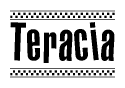 The clipart image displays the text Teracia in a bold, stylized font. It is enclosed in a rectangular border with a checkerboard pattern running below and above the text, similar to a finish line in racing. 