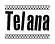 The clipart image displays the text Telana in a bold, stylized font. It is enclosed in a rectangular border with a checkerboard pattern running below and above the text, similar to a finish line in racing. 