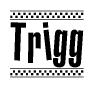 The image contains the text Trigg in a bold, stylized font, with a checkered flag pattern bordering the top and bottom of the text.
