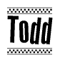 The clipart image displays the text Todd in a bold, stylized font. It is enclosed in a rectangular border with a checkerboard pattern running below and above the text, similar to a finish line in racing. 
